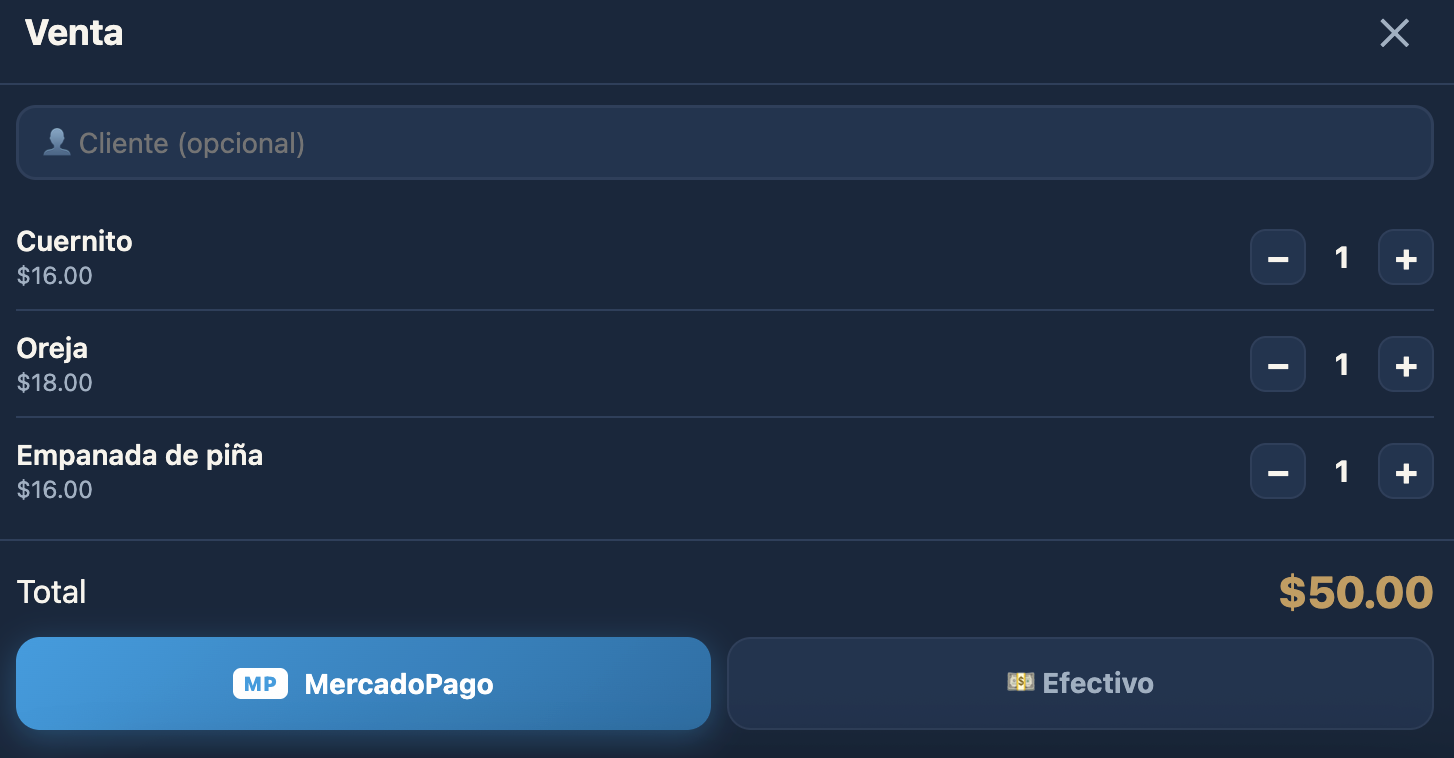Carrito de venta de GAIA con total y métodos de pago